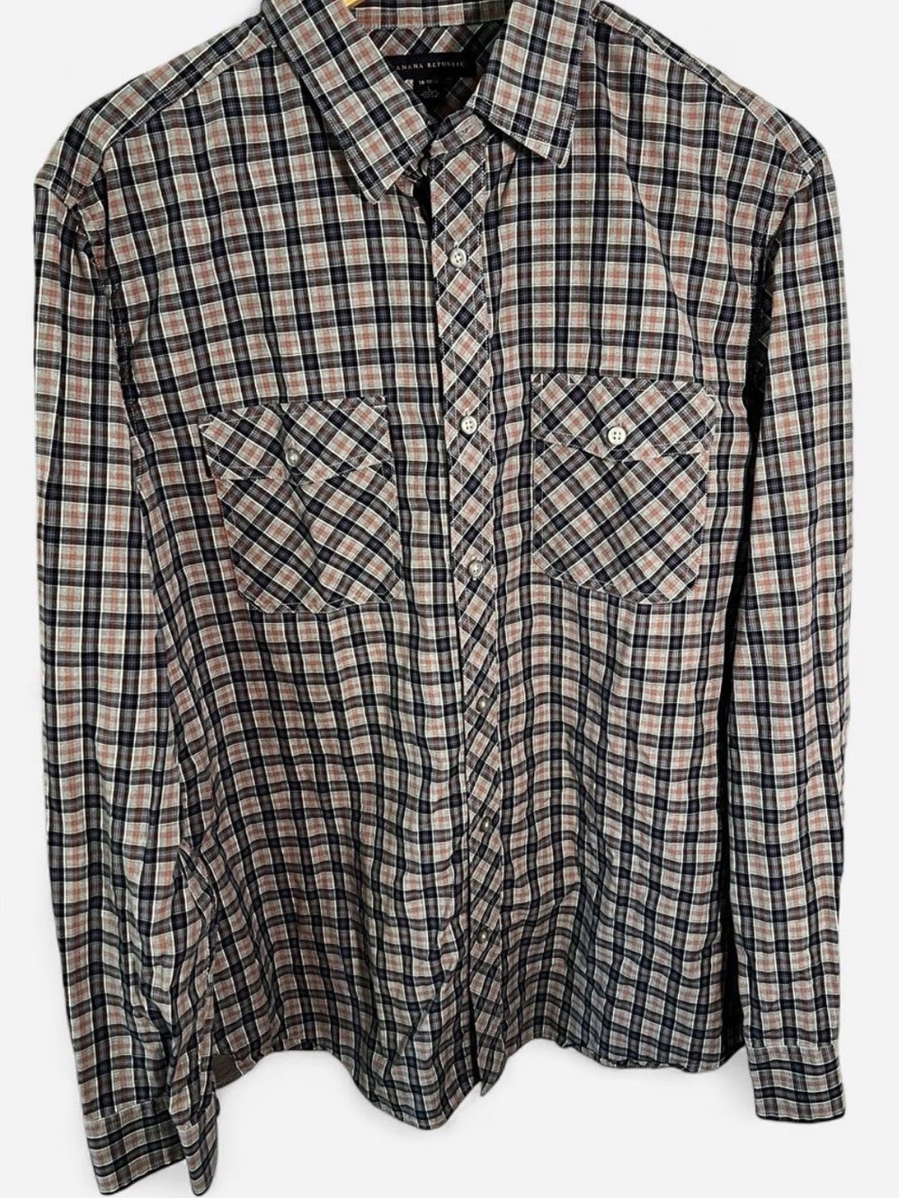 Banana Republic Men's Plaid Button-Down Shirt - Black, Brown & Cream
